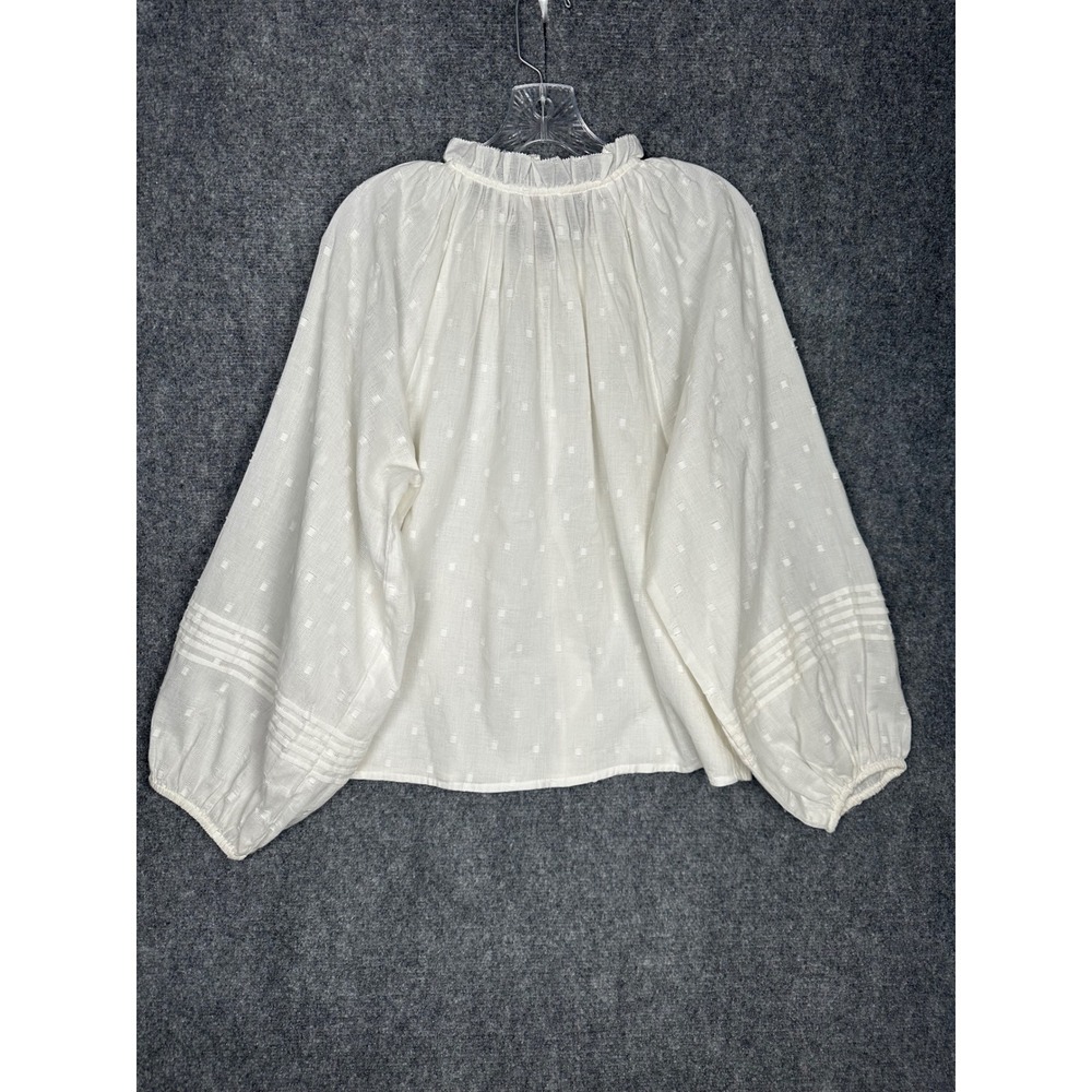 Cleobella Anthropologie Women Boho Ruffle Neck Balloon Sleeve Blouse M White - Picture 6 of 13